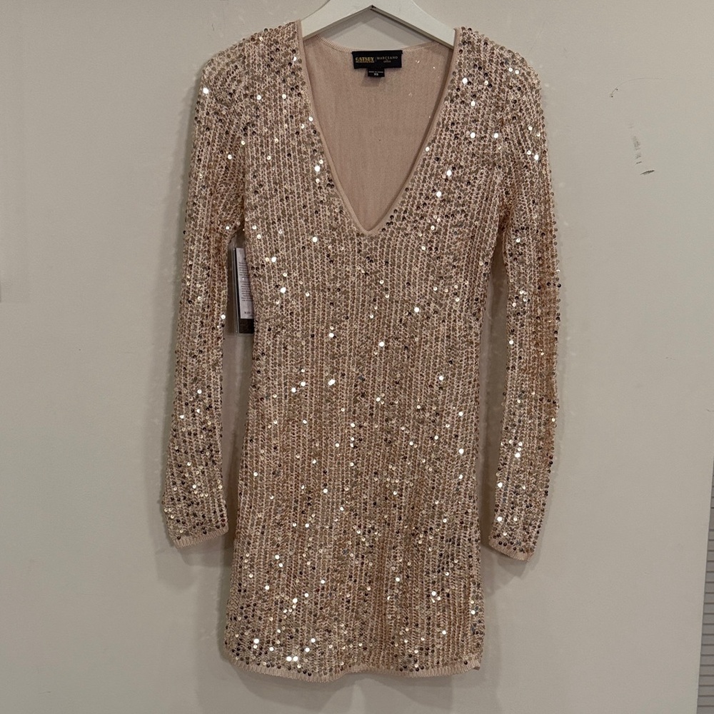 Marciano Sparkling Long Sleeve Dress in Gold